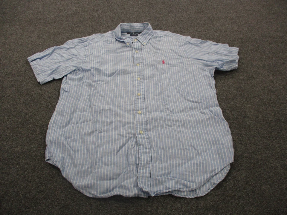 Ralph Lauren Shirt Mens XL Blue Striped Linen Classic Pony Golf Preppy Beach - Image 2 of 4