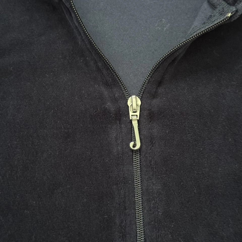 Vintage Juicy Couture Hoodie Womens M Navy Velour Zip J Pull Track Made in USA - Image 3 of 4