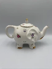 Grace's Teaware Elephant Floral Fine Porcelain Teapot Gold Trim