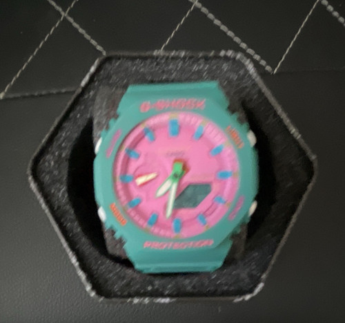 Casio G-SHOCK Analog-Digital Octagon Multifunction 200m Green Resin Pink Dial