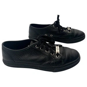 Baskets basses femme Gucci logo plaque cuir nappa grainé noir pointure 6,5