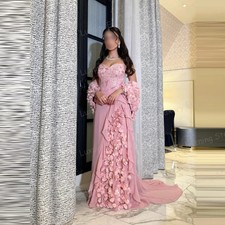 Simple Pink Evening Dresses Woman's Mermaid Party Flowers Sweetheart Prom Gowns