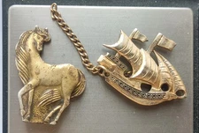 Set Vintage badges Pin horse, ship, Soviet Union, USSR