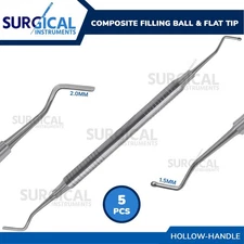5 Dental Composite Filling 1.5/2mm Ball Flat Tips Burnisher Silver German Grade