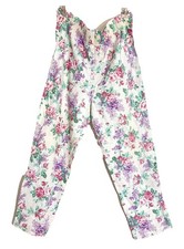 Vintage 90s Handmade Floral Print Pants Size XL High Rise Tapered Pastel Cotton
