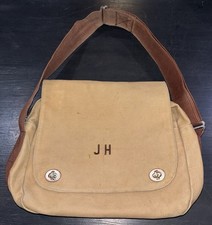 Vintage LANDS END Square Rigger Bag Raw Edge Flap & Strap Canvas Khaki USA Made