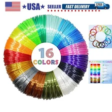 16 Colors Silk Shiny PLA Filament Sample Pack, Each Color 4 Meter Length, Tot...