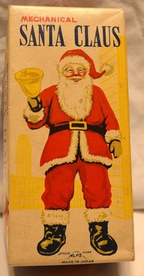 Vintage 1950s Alps Japan SANTA CLAUS Ringing Bell Wind-Up Mechanical Toy Org Box