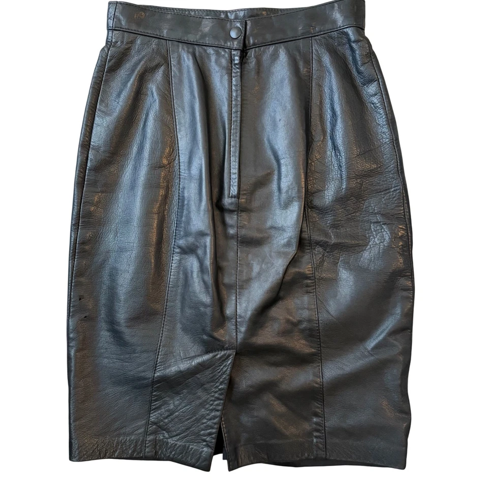 Falda lápiz Danier negra de cuero genuino para mujer talla 6 cintura alta midi clásica Foto 4 de 4