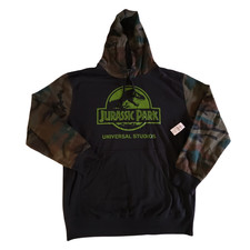 New Universal Studios Jurassic Park Mens Black Camo Pullover Hoodie Size Large