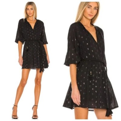 Karina Grimaldi x Revolve Irna Dot Mini Dress Women's Size Large Black Belted