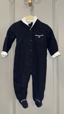 Pigiama Armani Baby Footie Player blu navy scuro bianco colletto e polsini. 12M