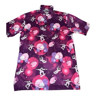 Lofty Polo Mens L Purple Space Astronaut Galaxy Golf Shirt Novelty Stretch