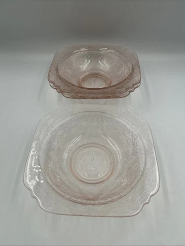 Vintage Federal Pink Depression Glass Bowl Madrid Pattern 7” Set Of 3, 2” Deep