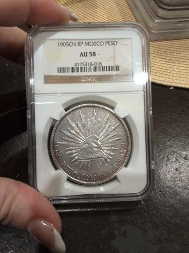 1905 CN RP Mexico Peso NGC AU58 Silver Cap & Rays High-End Near Uncirculated