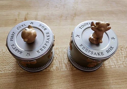Hallmark First Curl and First Tooth Keepsake boxes Bear/Duck Early 2000's