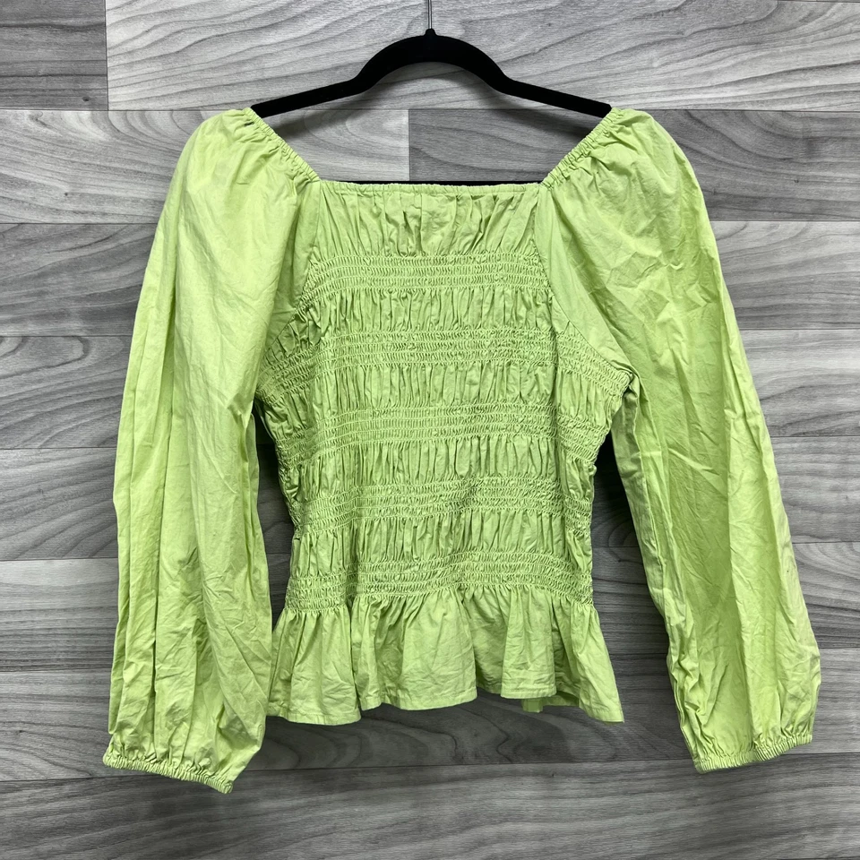 Женская укороченная блузка Cato средний размер зеленый хлопок со сборками плиссированный рукав с воздушным шаром - Изображение 2 из 4