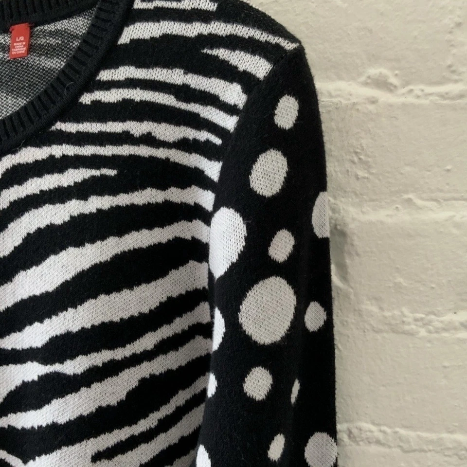 Saks Fifth Avenue Sweater Size L Polka Dot Animal Print Mix Long Sleeve Pullover - Image 4 of 4