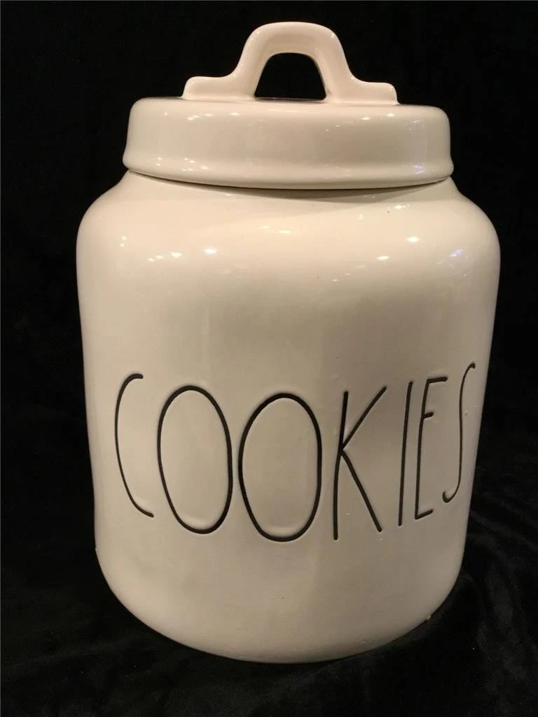 Rae Dunn WHITE/BLACK COOKIE Jar Canister STORAGE Container Artisan Collection