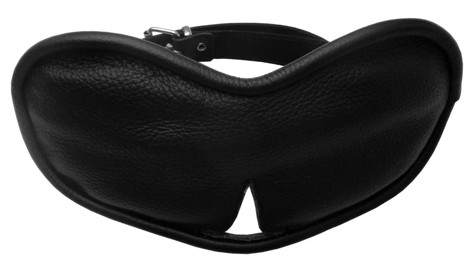 TULA-TOYS Maschera occhi bondage BDSM vera pelle apertura naso benda nera imbottita