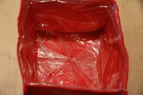 Übertopf Tasche Filz innen mit Folie faltbar Schneeflocke aufgestickt weiß rot - Bild 7 von 9