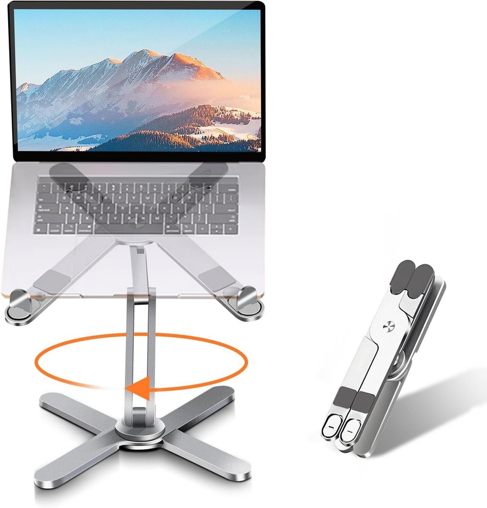 Laptop Stand with 360 Rotating Base,Metal Holder Fully Foldable for Easy Storage