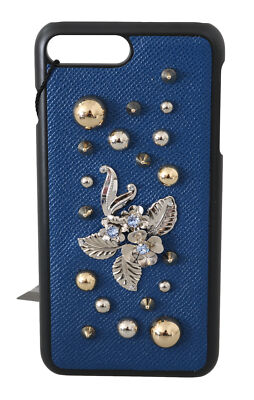 DOLCE & GABBANA Phone Case Cover Blue Leather Silver Studs iPhone 7-8 Plus $700