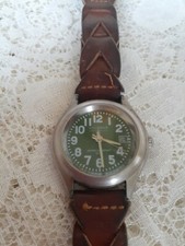 Mens Vintage COLEMAN "40-141" New Bat Lther Band GREEN DIAL 3 ATM Water Resistnt