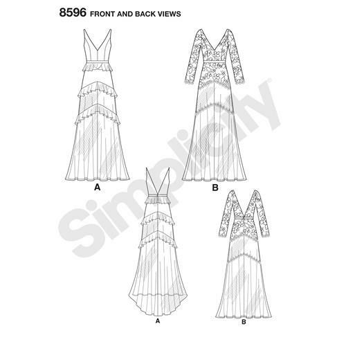 Simplicity Sewing Pattern 8596 Misses Wedding Gown Train Dress Size 4-12 Uncut - Picture 3 of 9