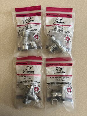 (4) Pk Sharkbite 1/2'' Ptc T X 1/4'' S Brass Angle Stop Valve