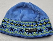 Columbia Girls Youth OS Beanie Cap Hat Blue Fleece Knitted Tassel Logo