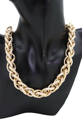 Women Fashion Jewelry Necklace Gold Twisted Chain Double Braided Links Hip Hop