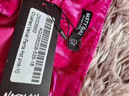 Nasty Gal Crushed Velvet Pants Hot Pink Long Size 10 BNWT RRP £75 - Picture 7 of 11