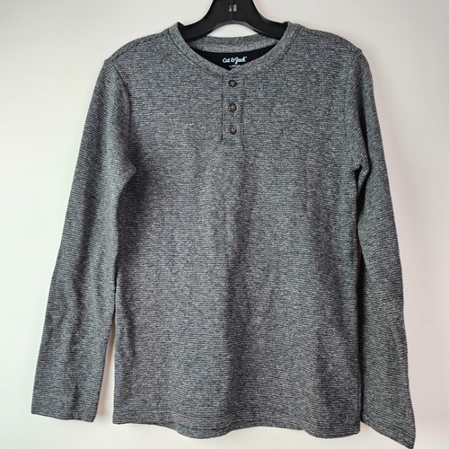 Cat & Jack Boys Size L 12 14 Long Sleeve Henley Shirt Heather Dark Gray Charcoal