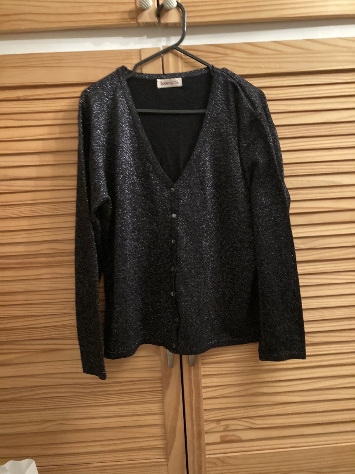 Ladies Black Glittery Cardigan By Bon Marche Size L (1618) Worn Very