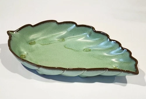 Frankoma Pottery Prairie 12” Green Leaf Dish Tray Platter 226