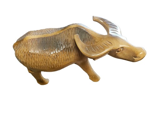 Large Vintage Hand Carved Solid Wood BULL Water Buffalo 30cm Heavy Wooden - Picture 3 of 8