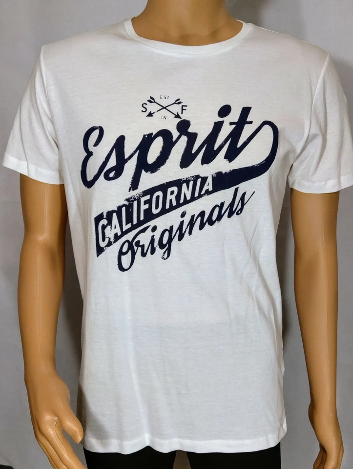 Esprit Mens White Designer T-Shirt Medium M  - Image 3 of 4