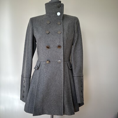 Calvin Klein Funnel Collar Wool Blend Buttons Gray Pea Coat