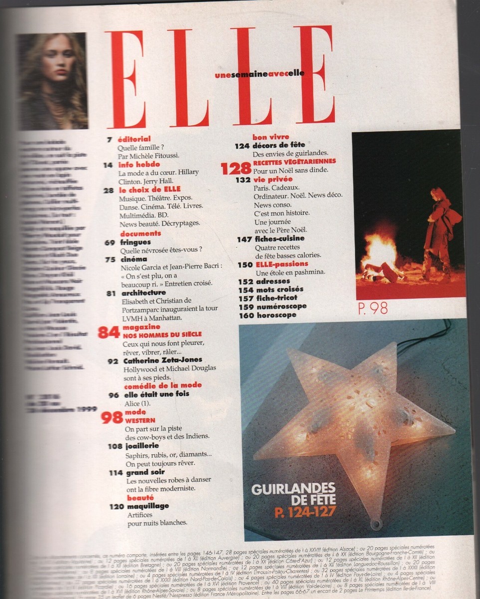 Elle French Fashion Magazine December 1999 Hillary Clinton Jerry