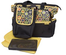 Baby boom 4 Piece Diaper Tote Bag Brown/Orange/Yellow/Green Elephants - Birds