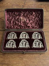 Hamilton & Inches 6 Cherub Scottish Sterling Silver Napkin - Card Holders & Case