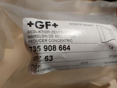 75mm x 63mm Concentric Reducer,  735.908.664  +GF+    Sygef Standard,   PVDF