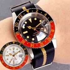 Retro 38mm Tandorio Black White Japan NH34A GMT Automatic Mens Wrist Watch