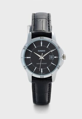 Casio Women's LTP-V004L-1AUDF Genuine Black Leather Band Analog Quartz Watch