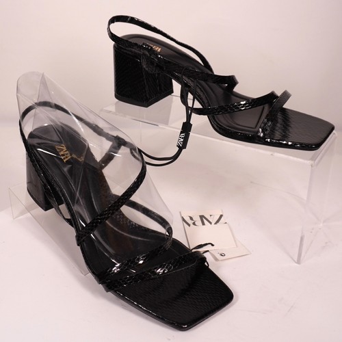 ZARA - Block Heel Strappy Sandal -Black Faux Snakeskin- Women's EU 38/US 7.5 NEW - Picture 3 of 17