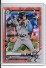 2021 Bowman Chrome Sapphire Eddy Diaz Orange 32/75 SP 1st Bowman #BCP-33 Rockies