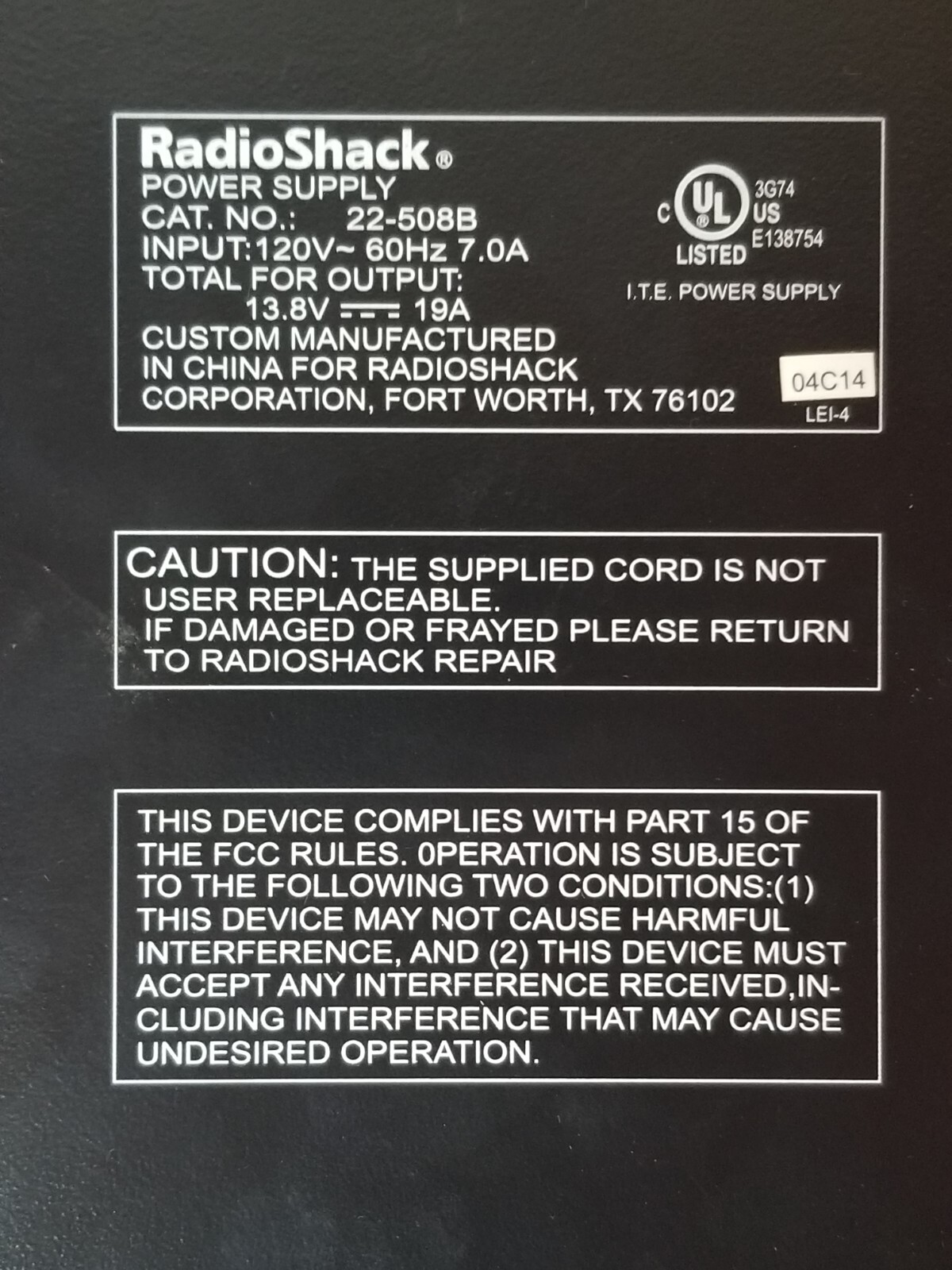 Radio Shack 22508B 13.8V/19A DC Switching Power Supply eBay