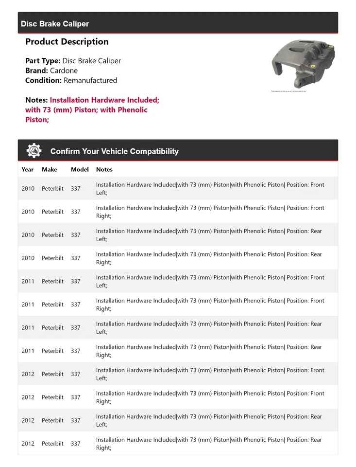 Pinza de freno de disco Cardone 2011 Peterbilt 337 2010-2012 Foto 2 de 4