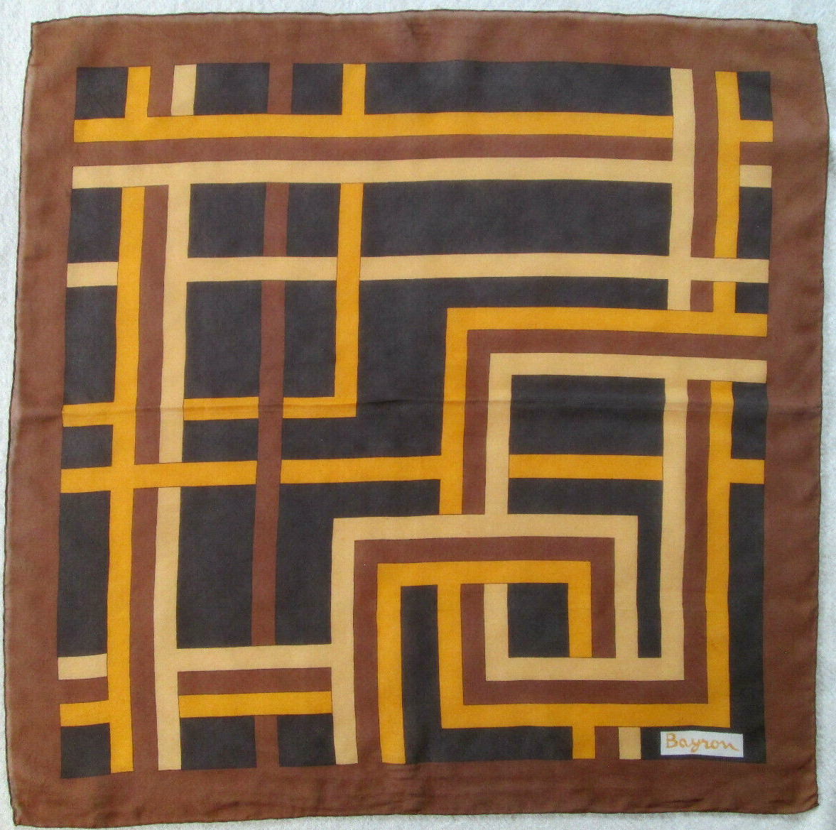 Foulard Carré Bayron 100% Soie Vintage - 86x87 Cm, Couleur Verte, Occasion